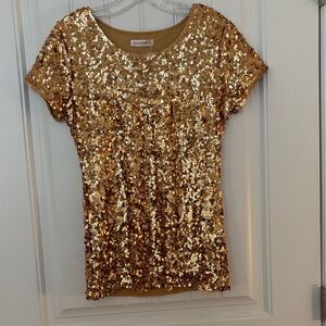 Maner Gold Sequin Short Sleeve Top